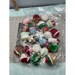 24 Christmas Ornaments Mini Plush  Santa Snowman Tree Elf Reindeer Holiday Decor